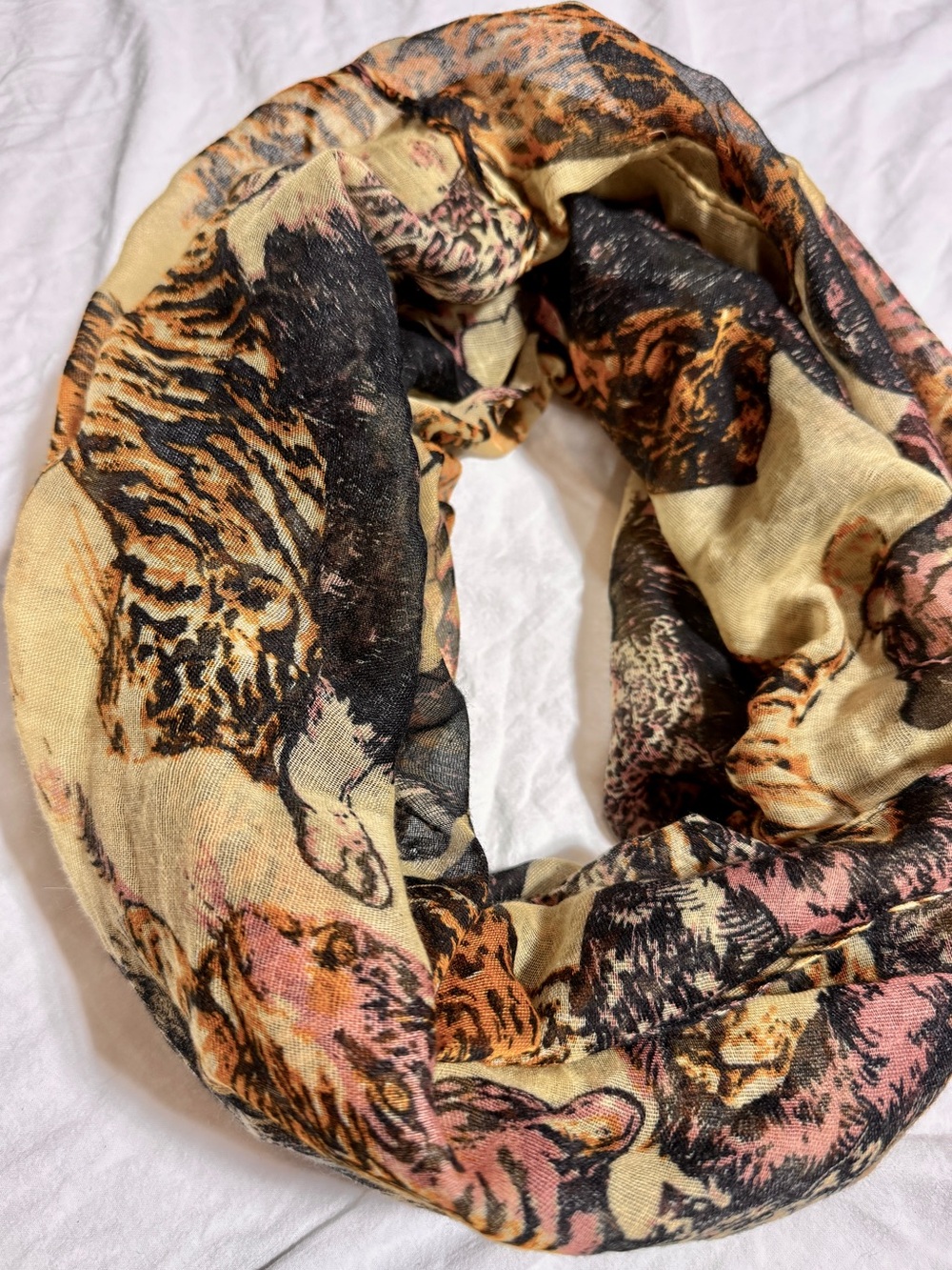 Vintage Tiger / Cat Print Infinity Scarf